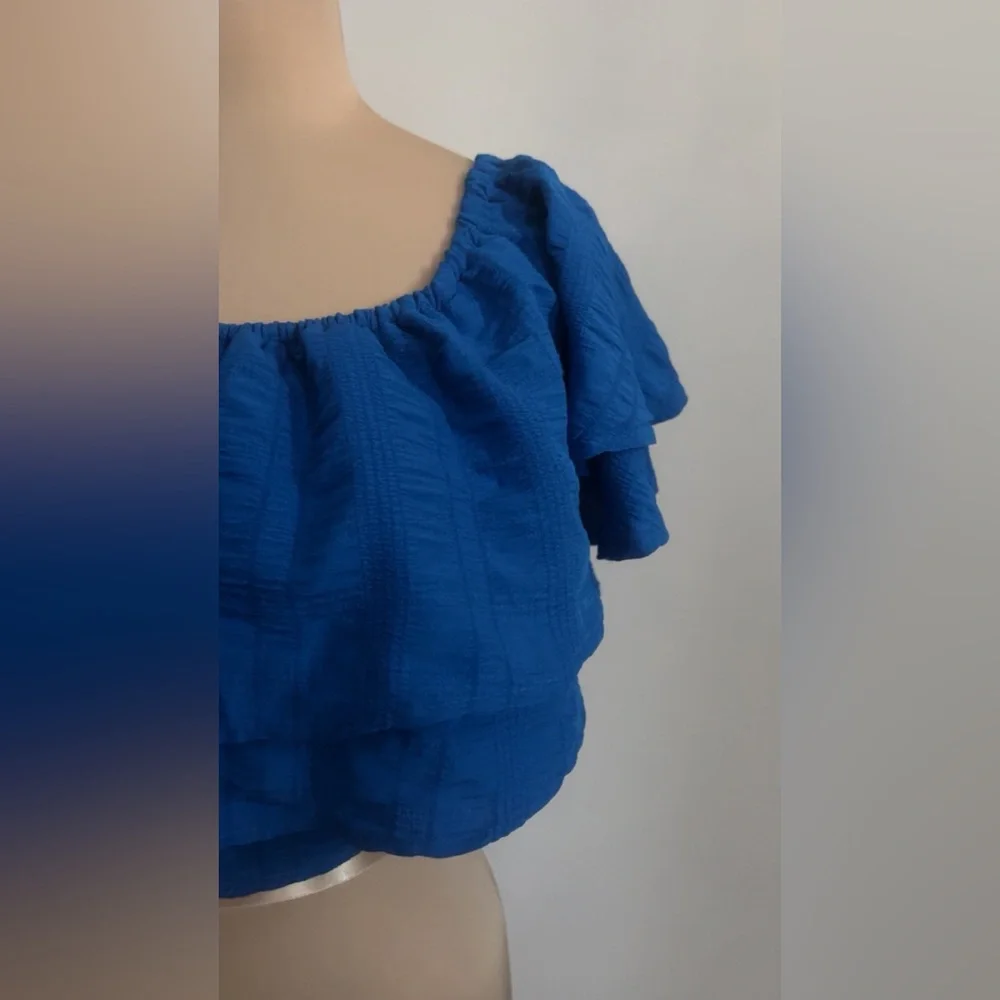 Blue Ruffled Women's Top - Picture 3 of 3
